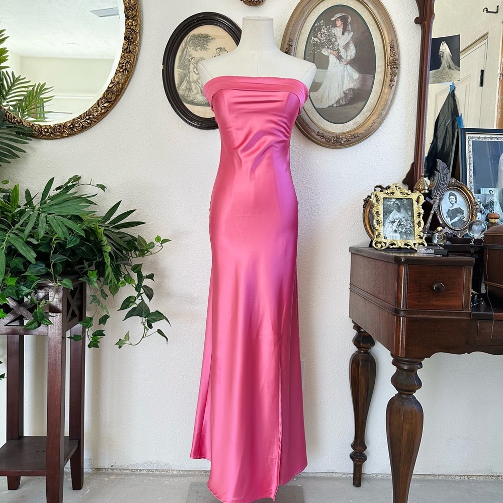 Altar'd State Strapless Fuchsia Satin Gown